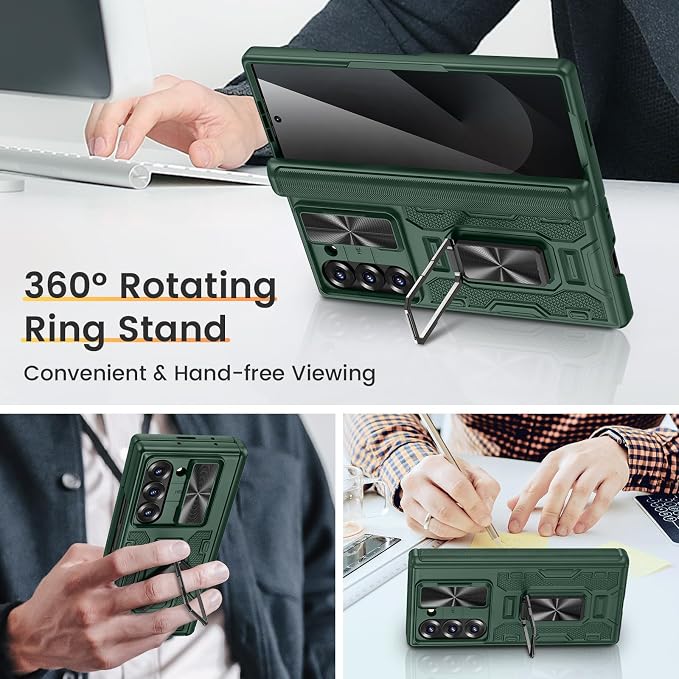 VEGO for Samsung Galaxy Z Fold 6 Case with Hinge Protection | Full-Body Case Built-in Privacy Screen Protector & Slide Lens Cover & Stand Shockproof Phone Case for Galaxy Fold 6 - Green