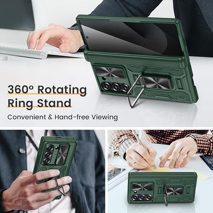 VEGO for Samsung Galaxy Z Fold 6 Case with Hinge Protection | Full-Body Case Built-in Privacy Screen Protector & Slide Lens Cover & Stand Shockproof Phone Case for Galaxy Fold 6 - Green