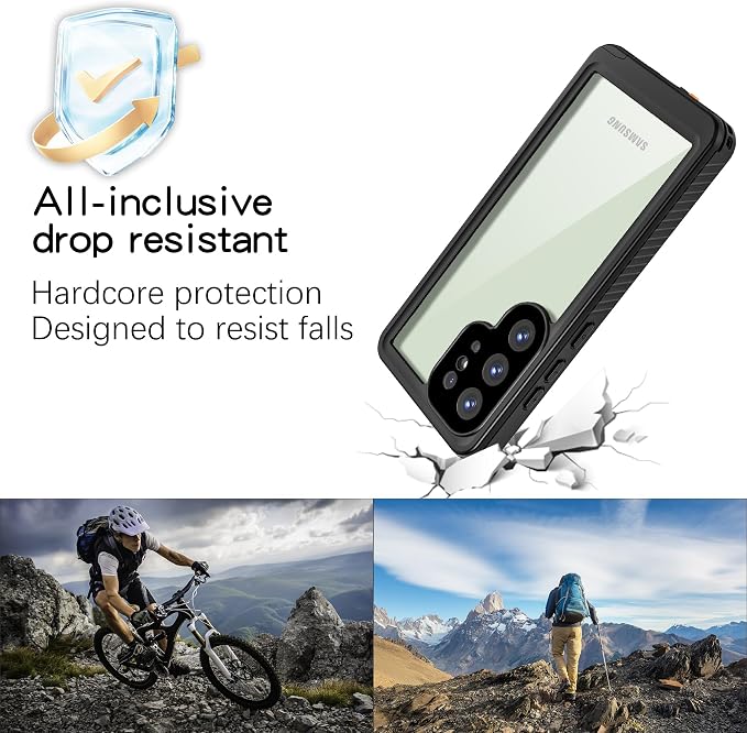 Omio Compatible with Samsung Galaxy S25 Ultra Waterproof Case, Full Body IP68 Waterproof Dustproof Underwater Case Built-in Lens & Screen Protector Military Grade Shockproof Case for Men Women, Black