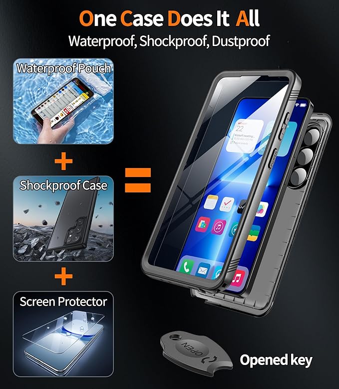 Cozycase for iPhone 16 Plus Case Waterproof - 360 Heavy Duty with Screen/Camera Protector Shockproof IP68 Underwater Dustproof Water Dust Shock Proof Full Body/Front and Back Case Black/Frosted Clear