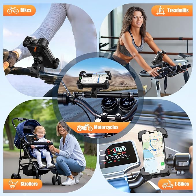 Phone Holder Bike Mount with Detachable Power Bank 5000 mAh– Fast Magnetic Wireless Charging for Strollers, Motorcycles, Gym Equipment, and More – Stable, Secure Design, Water-Resistant
