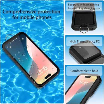 BYWINEAR Waterproof Phone Case,Universal Self-Check Function Pouch Dry Bag,Underwater Photo & Video Protective Housing,Pool Beach Travel Essentials Snorkeling Case (Black, 6.7 inches)