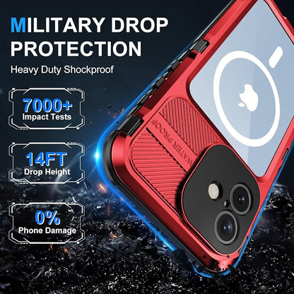 WIFORT for iPhone 16 Plus Waterproof Case - Metal Heavy Duty [Built-in Screen Protector] [14FT Military Shockproof] [Fit for MagSafe], IP68 Full Body Rugged Water Proof Magnetic Cover, 6.7" Red