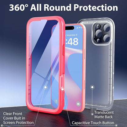 SPORTLINK for iPhone 16 Pro Max Case with Screen Protector,IP68 Underwater/6.6FT Military Dropproof/Dustproof/Heavy Duty Full Body Phone Case for Apple iPhone 16 Pro Max 6.9 inch Pink/Frosted Clear