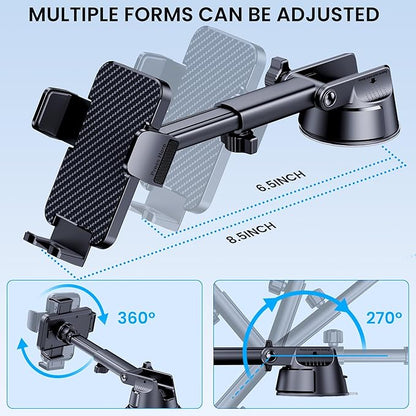 Phone Holders for Your Car [Military Grade Suction Ultra Strong Base] Cell Phone Car Holder 3 in 1 Dashboard/Windshield/Air Vent Hands-Free for iPhone Android