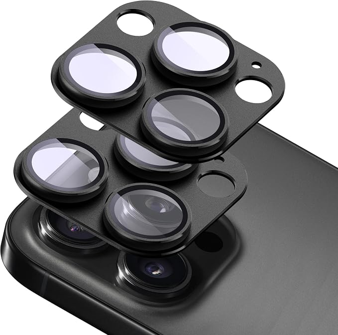 2-Pack Shatterproof Camera Lens Protector for iPhone 16 Pro/16 Pro Max |AR Tempered Glass Strong Adsorption Metal Camera Cover Screen(Black)