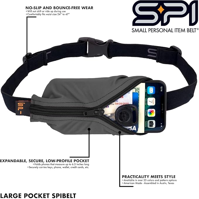 SPIbelt Large Pocket Running Belt, No-Bounce Waist Bag for Runners Athletes Men and Women fits iPhone and Android Phones (Yellow, One Size)