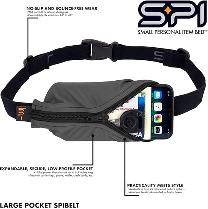 SPIbelt Running Belt for Women Men, Phone Holder for Running, Running Fanny Pack, Holder for Phone, Running Waist Pack, Adjustable Waist, [Fits All Phones]. Rave with Black Zipper