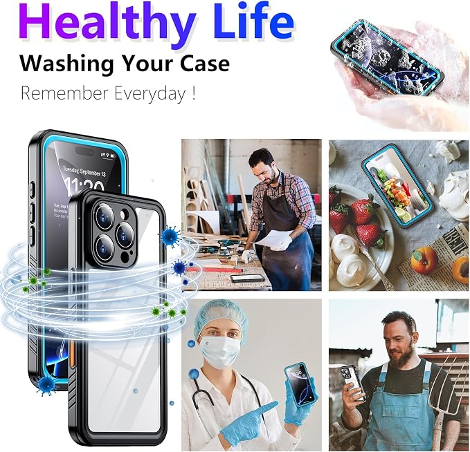 Temdan Waterproof Compatible with Phone Pro Case 6.3 inch 2024-Blue/Clear