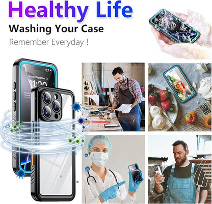 Temdan Waterproof Compatible with Phone Pro Case 6.3 inch 2024-Blue/Clear