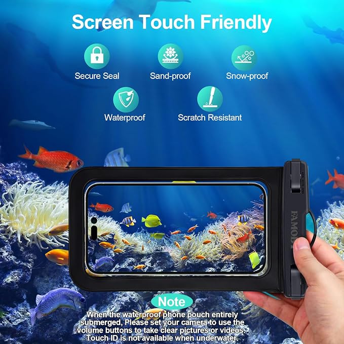Up to 8.7" 6 Pack Multicolor Waterproof Phone Pouch, Large Phone Waterproof Case Dry Bag, Protection Level: IP68, Outdoor for Apple iPhone,Samsung,and More, Black,Blue,Pink,Orange,Yellow,Green