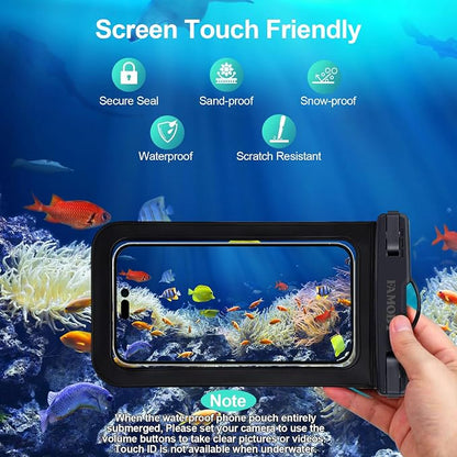 Up to 8.7" 6 Pack Multicolor Waterproof Phone Pouch, Large Phone Waterproof Case Dry Bag, Protection Level: IP68, Outdoor for Apple iPhone,Samsung,and More, Black,Blue,Pink,Orange,Yellow,Green