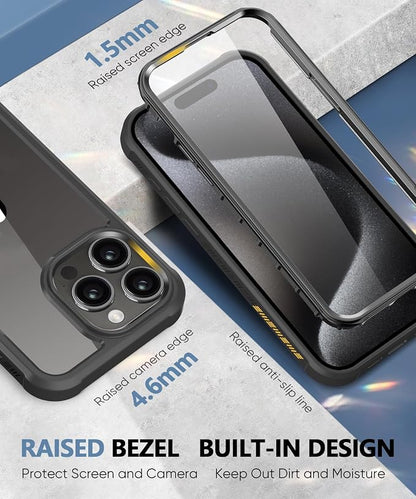 Compatible with iPhone 15 Pro Case, Built-in Screen Protector, with Camera Lens Protector, Anti-Yellowing Full Body Phone Case, Shockproof Protective Cover for 15Pro 6.1" (Black)