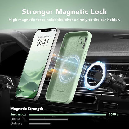 Magnetic for iPhone 12 Case, Compatible with MagSafe, [Full Camera Protection][Screen Protector] Silicone Shockproof Protective Phone Case for iPhone 12 6.1", Matcha