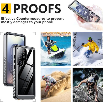 SPIDERCASE Upgraded for Samsung Galaxy S25 Ultra Case Waterproof,Built-in Screen & Camera Lens Protector[IP68 Underwater] [Military Grade Shockproof] Full Body Protection Phone Case, Black/Clear