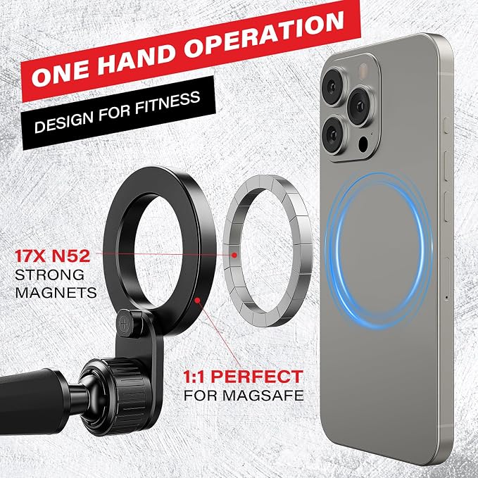 ICARMOUNT Flexible Gym Phone Holder for Peloton Treadmill Spin Bike - Gooseneck Magnetic Phone Mount for iPhone MagSafe Samsung, Wrap Around Phone Stand for Stroller/Desk/Shopping/Women Men Gym Gifts