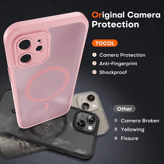 TOCOL for Phone 12 Case, Compatible with Magsafe Charger, Full Camera Protection, Drop Protection, Translucent Matte Phone Case for iPhone 12 6.1 inch (Light Pink)