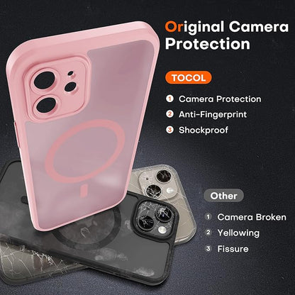 TOCOL for Phone 12 Case, Compatible with Magsafe Charger, Full Camera Protection, Drop Protection, Translucent Matte Phone Case for iPhone 12 6.1 inch (Light Pink)