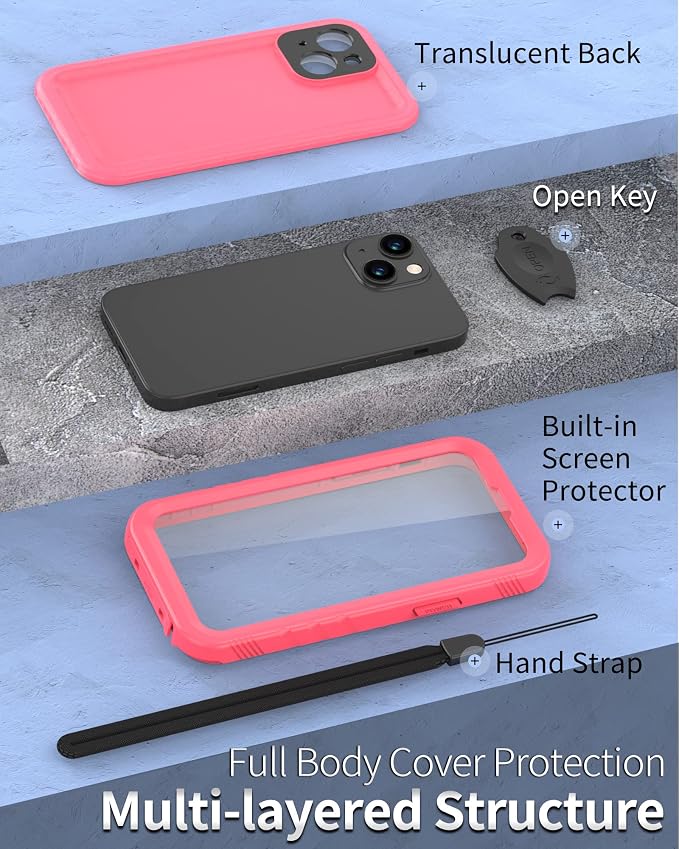 SPORTLINK Compatible with iPhone 13 MINI Waterproof Case - Built in Screen Protector Full Body Shockproof Dustproof IP68 Waterproof Case for iPhone 13 MINI 5.4 Inch Pink