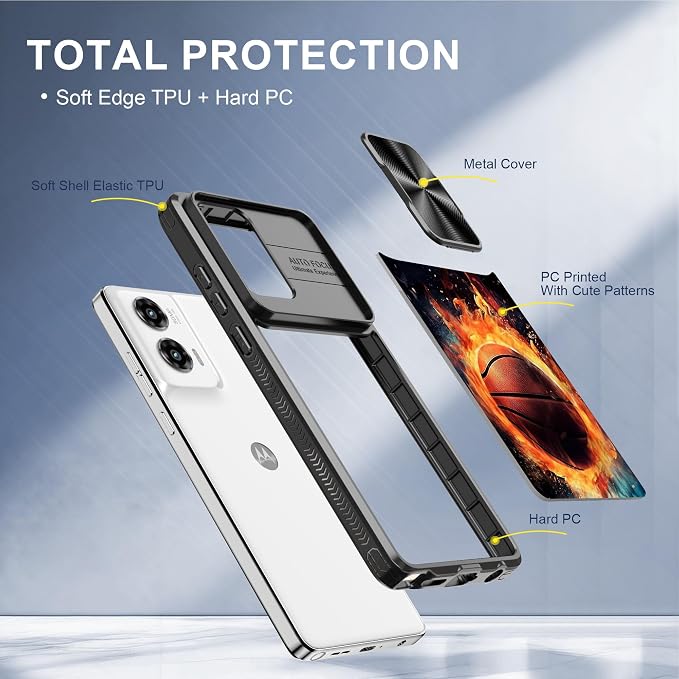 for Motorola Moto G Stylus 5G 2024 Case with Passionate Basketball, Metal Slide Camera Cover, Screen Protector, Anti-Peeping Privacy Safeguard, Camera Lens Protector Phone Case for Moto G Stylus 5G