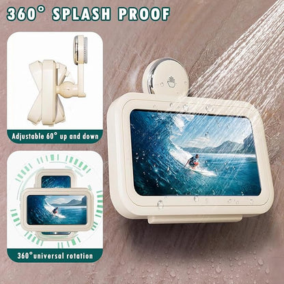 Shower Phone Holder Waterproof, 480° Rotating Wall Mount Adjustable Suction Cup Shower Phone Holder with HD Touch Screen, Fog-Proof Bathroom Case for 4-7 Inch Phones