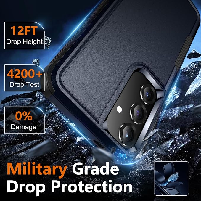 SPIDERCASE Designed for Samsung Galaxy S25 Case, [10 FT Military Grade Drop Protection], 2 Pack [Tempered Glass Screen Protector+Camera Lens Protector] Heavy Duty Shockproof Case,Deep Blue