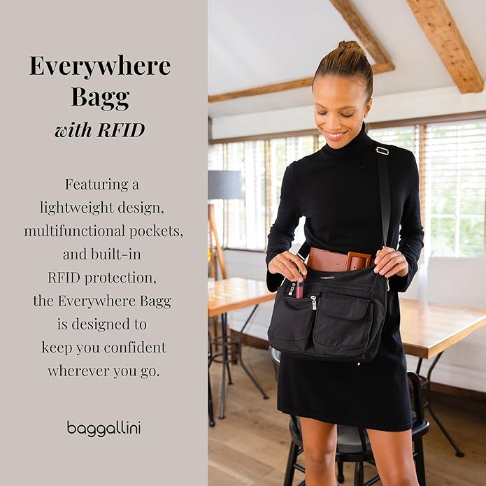 Baggallini womens Everywhere Bagg Crossbody Women 11x9 Lightweight Nylon Hobo Water-resistant Travel Bag W/Rfid
