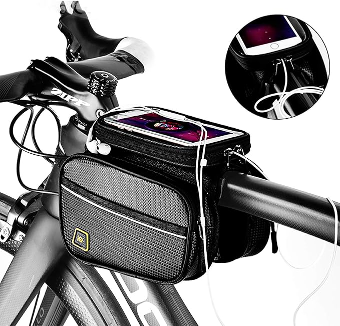Bike Phone Front Frame Bag Waterproof Bicycle Handlebar Bag with Touch Screen Cell Phone case Holder Cycling storage Pouch for iPhone 11 XS XR Max