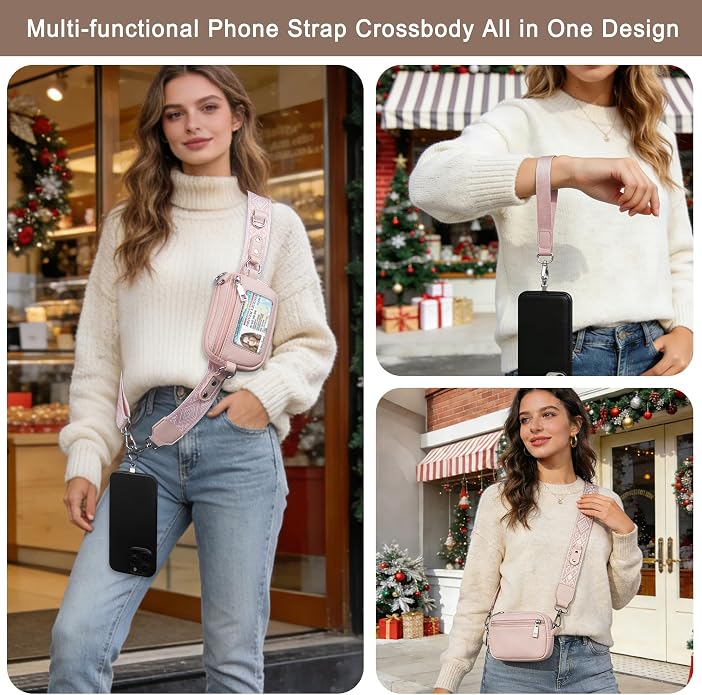 Clip and Go Cell Phone Pouch Lanyard Crossbody with Wallet | Adjustable Strap, Leather Purse Strap, Wrist Strap, For Women