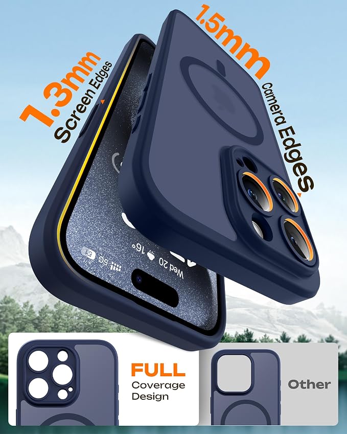 TOCOL Magnetic for iPhone 15 Pro Max Case, Upgraded Full Camera Protection, Compatible with Magsafe, Drop Protection, Translucent Matte Back Bumper Phone Cover 6.7-Inch（Dark Blue）