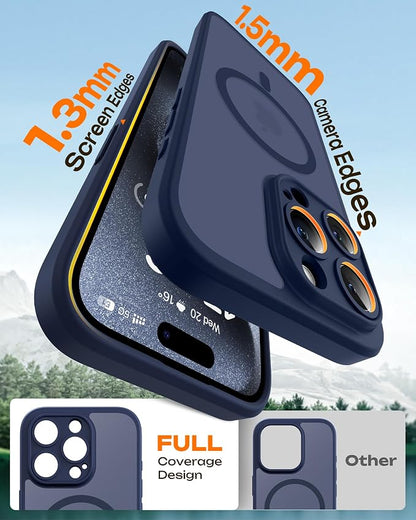 TOCOL Magnetic for iPhone 15 Pro Max Case, Upgraded Full Camera Protection, Compatible with Magsafe, Drop Protection, Translucent Matte Back Bumper Phone Cover 6.7-Inch（Dark Blue）