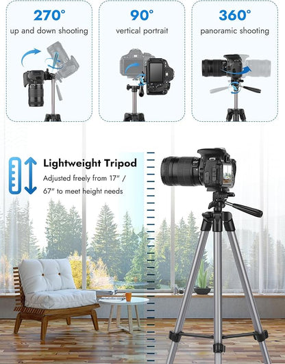 JOILCAN 67" Tripods Camera Tripod, Phone Tablet Tripod for Video Recording Vlog Photo with Remote Carry Bag, Aluminum Lightweight Travel Tripods