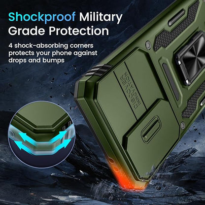 Caka for Samsung Galaxy S25 FE Case [HD Screen Protector] [Full Camera Lens Cover] [360°Rotated Kickstand Ring] [Heavy Duty Protection] Hard Rugged Protective Phone Cover for S25 FE - Olive Green