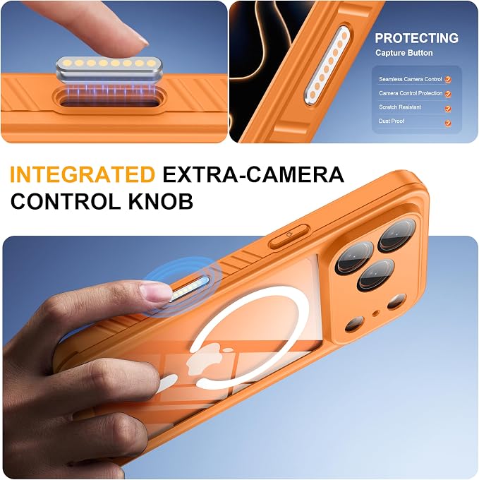 ANTSHARE for iPhone 17 Pro Case, Compatible with Magsafe, IP68 Waterproof Case, [Built-in Screen Protector] - 12 FT Military Dropproof - Full Body Heavy Duty Rugged Phone Cover - Orange/Clear