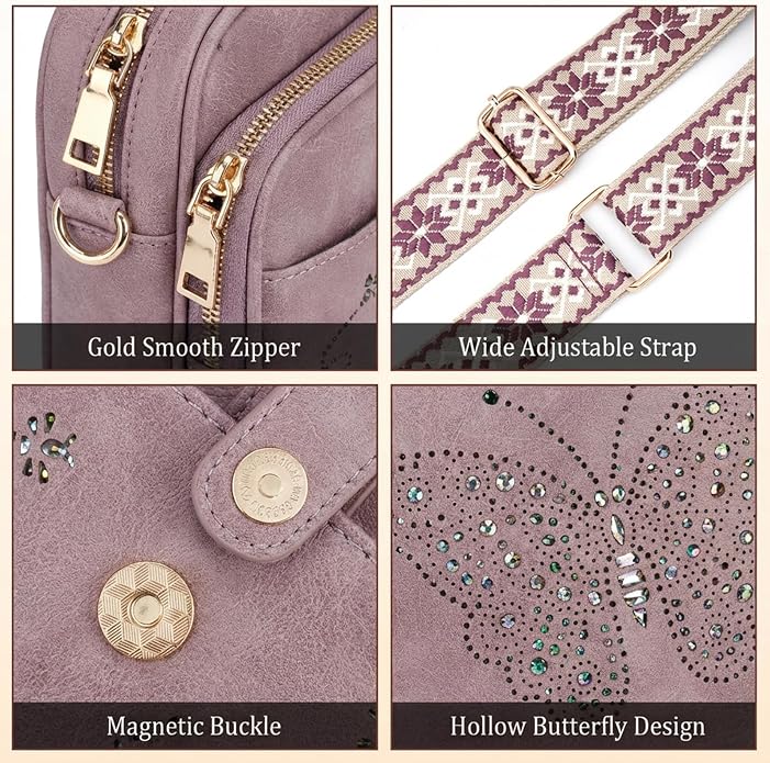 KITEVIUN Crossbody Bags for Women Leather Crossbody Purse Small Shoulder Phone Purse with Adjustable Strap & RFID Card Slots