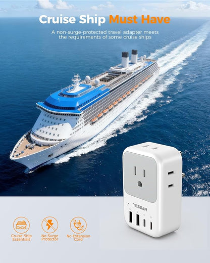 TESSAN US to India Plug Adapter 2 Pack, PD 20W Type D Travel Adapter with 4 AC Outlets 4 USB Ports (2 USB C), India Power Adaptor for USA to Bangladesh Nepal Maldives Pakistan Yemen
