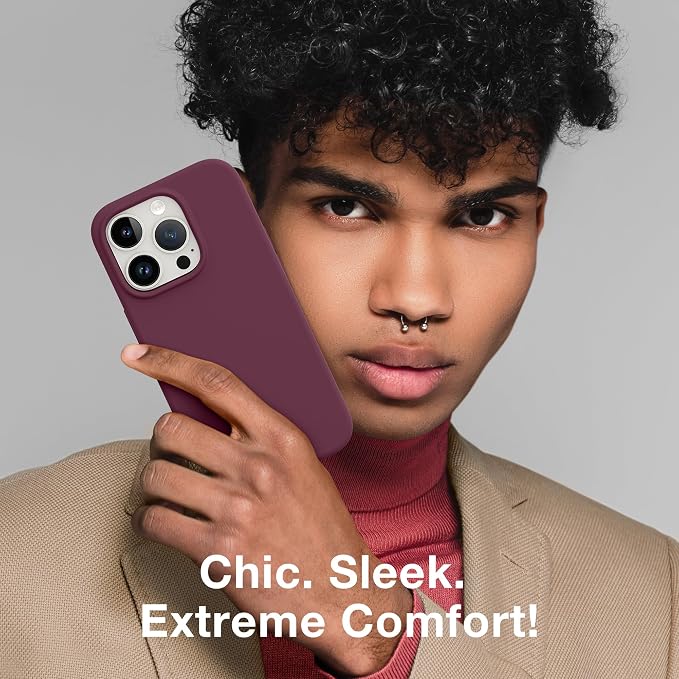 GONEZ for iPhone 14 Pro Case, Compatible with Magsafe, with Screen Protector + Camera Lens Protector, Soft Anti-Scratch Microfiber Lining, Shockproof Liquid Silicone Phone Cover, Wine Red