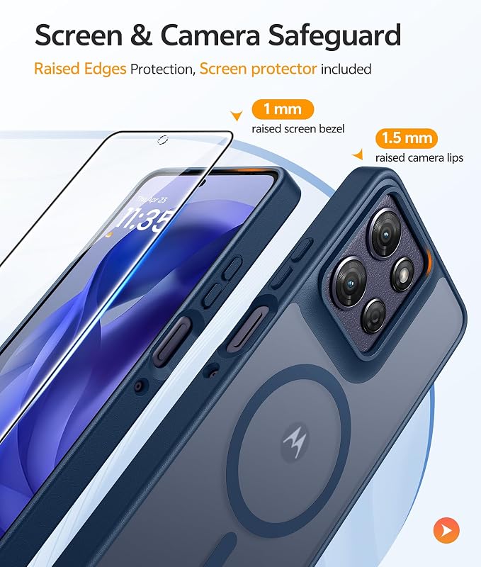 FNTCASE for Motorola Moto G Power 5G 2025 Case: Moto G Power 5G 2026 Magnetic Translucent Matte Slim Phone Cover - Shockproof Non Slip Anti-Fingerprint Hard Rugged Protective Case (6.8 Inch/Blue)