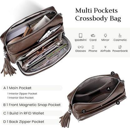 befen Genuine Leather Crossbody Purses for Women Small Crossbody Bags Purse with Built in RFID Blocking Wallet