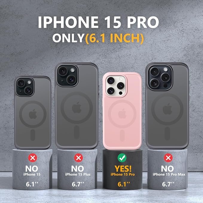 MOCCA Strong Magnetic for iPhone 15 Pro Case, [Compatible with Magsafe][13FT Military Drop Protection] Slim Translucent Matte Shockproof Case for iPhone 15 Pro Phone Case 6.1'', Pink
