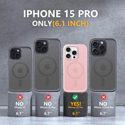 MOCCA Strong Magnetic for iPhone 15 Pro Case, [Compatible with Magsafe][13FT Military Drop Protection] Slim Translucent Matte Shockproof Case for iPhone 15 Pro Phone Case 6.1'', Pink