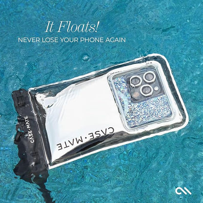 Case-Mate IP68 Waterproof Phone Pouch - Travel Beach Cruise Ship Essentials - Floating Waterproof Phone Case with Crossbody Lanyard for iPhone 17 Pro Max/16 Pro Max/15/14 /13 /S26/S25 - Silver Chrome