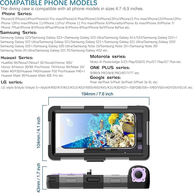 ShellBox Case Diving Case 2nd Gen for iPhone 17/16/15/14/13 Pro Max Plus Air Samsung Galaxy SeriesS25-S20 Ultra, Universal Phones[4.9-6.9 Inch],Snorkeling[15m/50ft] Full Body Protector Black-Purple