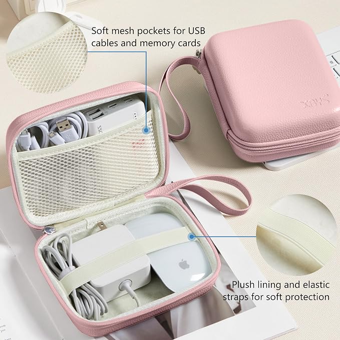 Charger Case for Macbook, Portable Tech Electronic Organizer Bag, Small Travel Storage Pouch for Laptop Accessories, MacBook Power Adapter, Charging Cords, USB Drives, Power Bank (Pink, L)