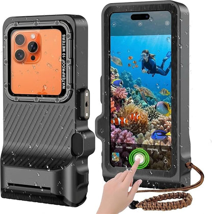 Diving Phone Case for iPhone 17 16 15 14 13 Pro Max Galaxy S25 S24 S23 Ultra, 50ft/15m Professional Waterproof Underwater Case with Real Touchscreen, Universal Camera Housing for Snorkeling (Black)