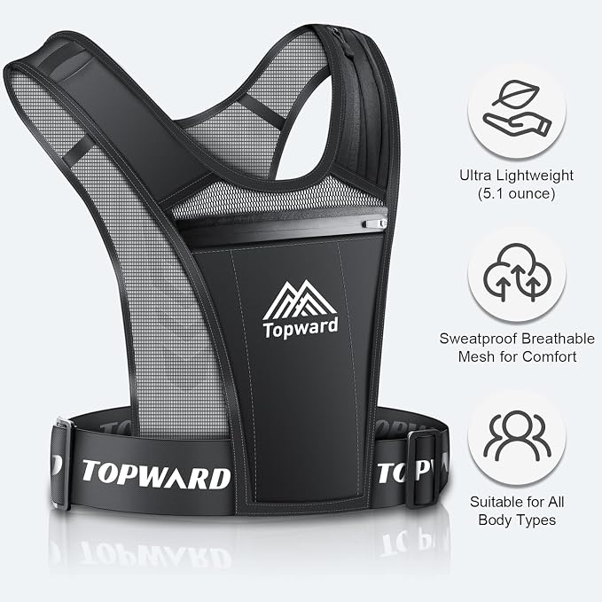 Topward Running Phone Holder Vest for Men Women Jogging Walking Exercise & Gym Workout. Waterproof Chest Pack for All Smartphones