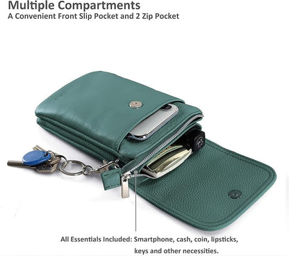 befen Genuine Leather Small Crossbody Bags for Women Cell Phone Bag Cross Body Purses,Silver Zipper