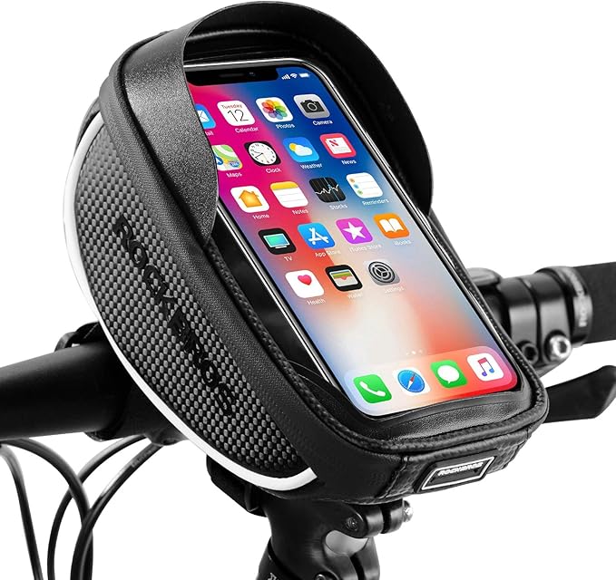 ROCKBROS Bike Phone Mount Bag Bike Front Frame Handlebar Bag Waterproof Bike Phone Holder Case Bicycle Accessories Pouch Sensitive Touch Screen Compatible with iPhone Below 6.5"