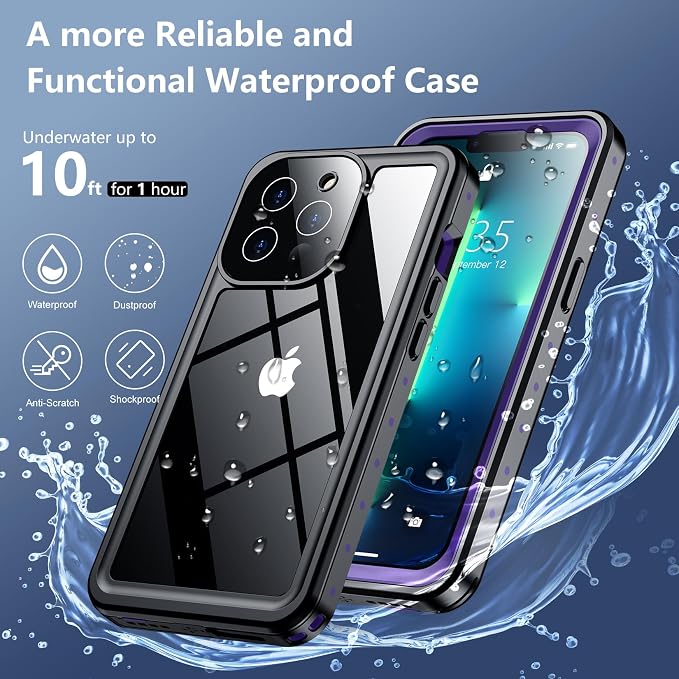 SPIDERCASE for iPhone 13 Pro Case Waterproof, Built-in Lens & Screen Protector, Full Heavy Duty Protection, 12FT Military Shockproof, Dustproof, Anti-Scratched Phone Case,Purple