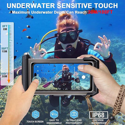 2026 Diving Snorkeling Phone Case for iPhone 17/16/15/14/13/12/11 Pro Max/XS/X Samsung Galaxy S26/S25/S24 Professional Scuba Dive Waterproof Underwater Photo Video Cover (5TH Gen, Black-)